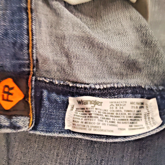 Men's Wrangler FR CAT2 2112 Flame Resistant Work Denim Blue Jeans Size 33 x 34 - Picture 3 of 9